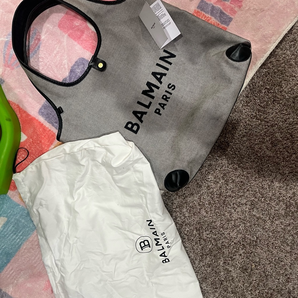 Balmain Black and Gray Logo Tote